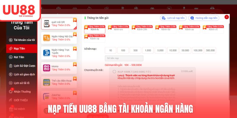 Hé lộ các bước nạp tiền UU88 bằng TKNH