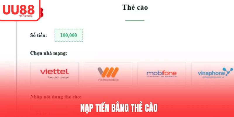 Quy trình nạp tiền UU88 qua thẻ cào chỉ 3 bước